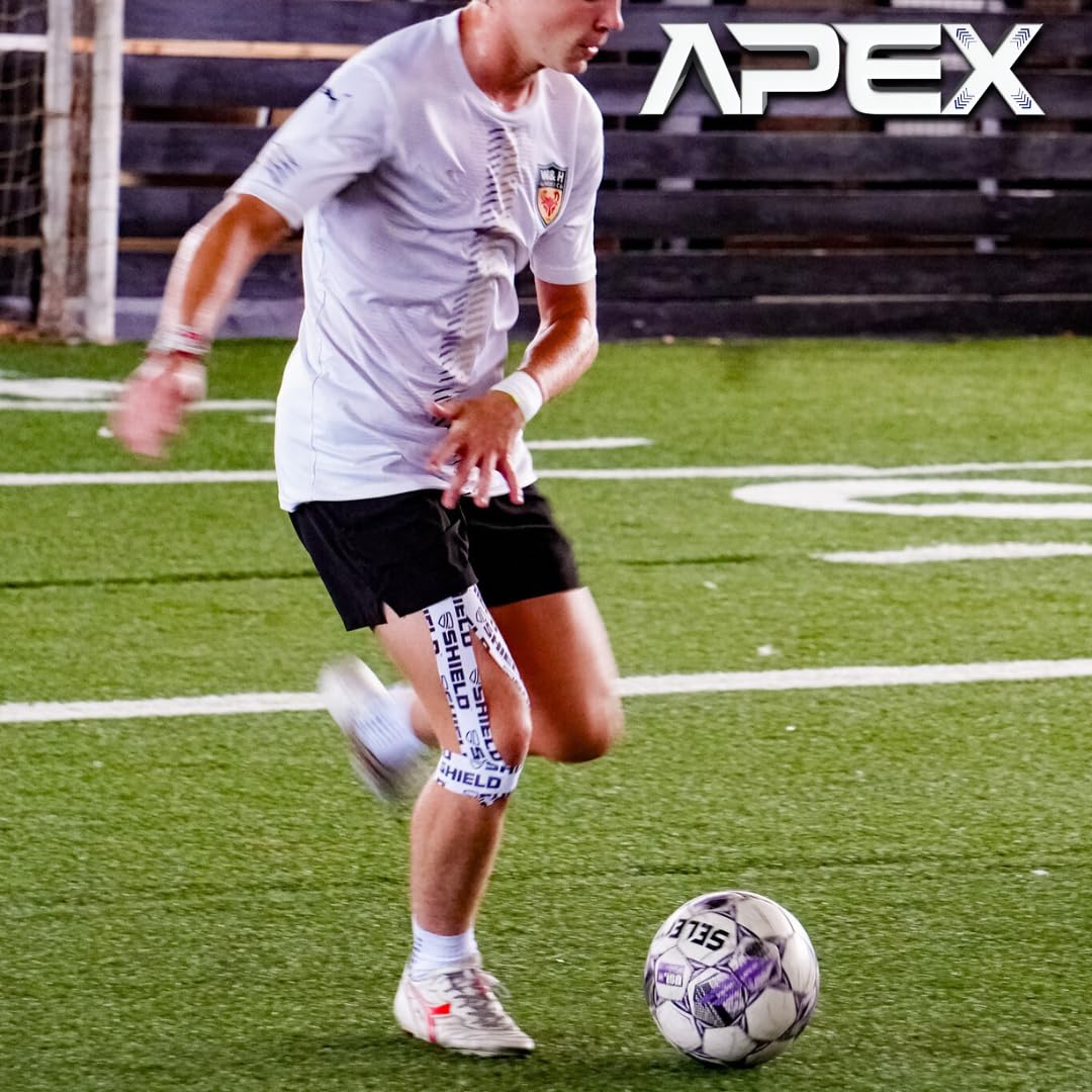 Shield Apex Four Way Stretch Kinesiology Pre-Cut Strips | 10 Strips of Kinesiology Tape for Muscle Support, Pain Relief, Compression, and Injury Prevention, Made in USA (White on Black)