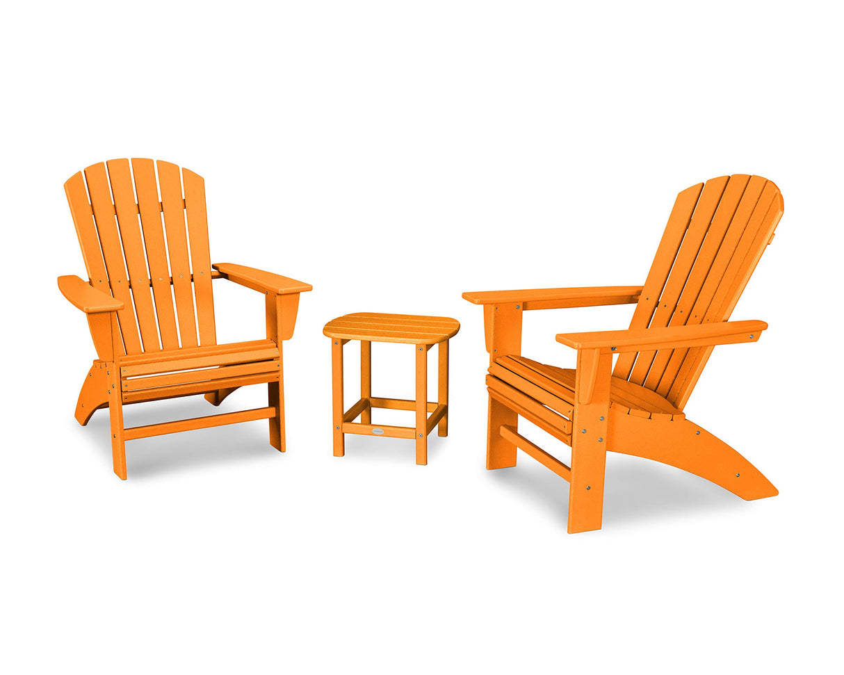 POLYWOOD Nautical 3-Piece Curveback Adirondack Chair Set with Side Table