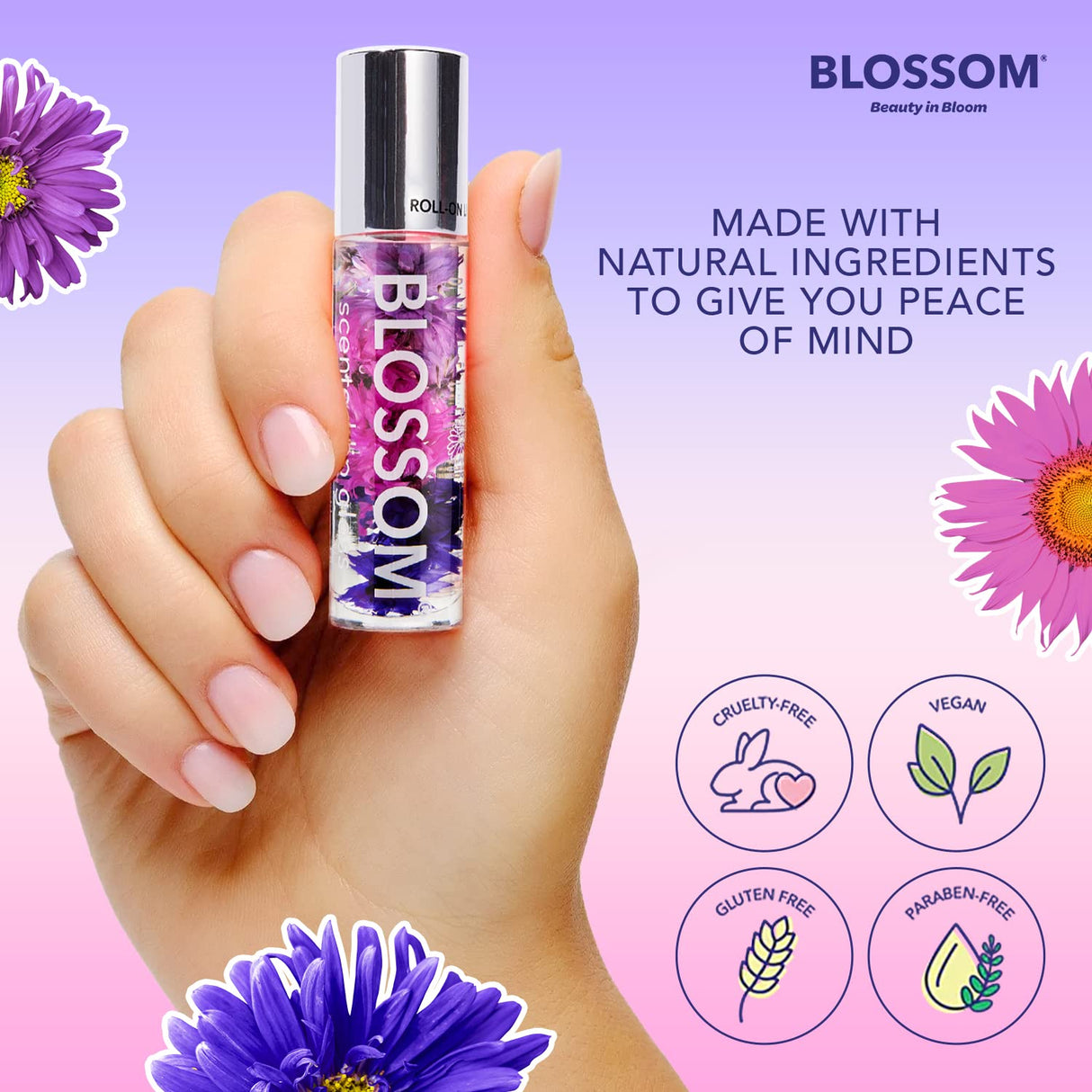 Blossom Scented Roll on Lip Gloss, Infused with Real Flowers, Made in USA, 0.20 fl. oz./5.9ml, Watermelon