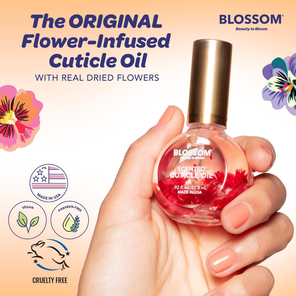 Blossom Scented Cuticle Oil, Infused with Real Flowers, Hydrating, Moisturizing, Strengthening, Made in USA, 0.5 fl. oz, Amazon Exclusive, Watermelon