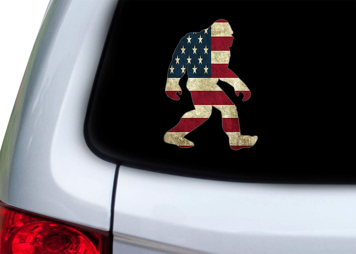 Rogue River Tactical USA Flag Bigfoot Sasquatch Sticker Bumper Car Decal Gift Patriotic American United States