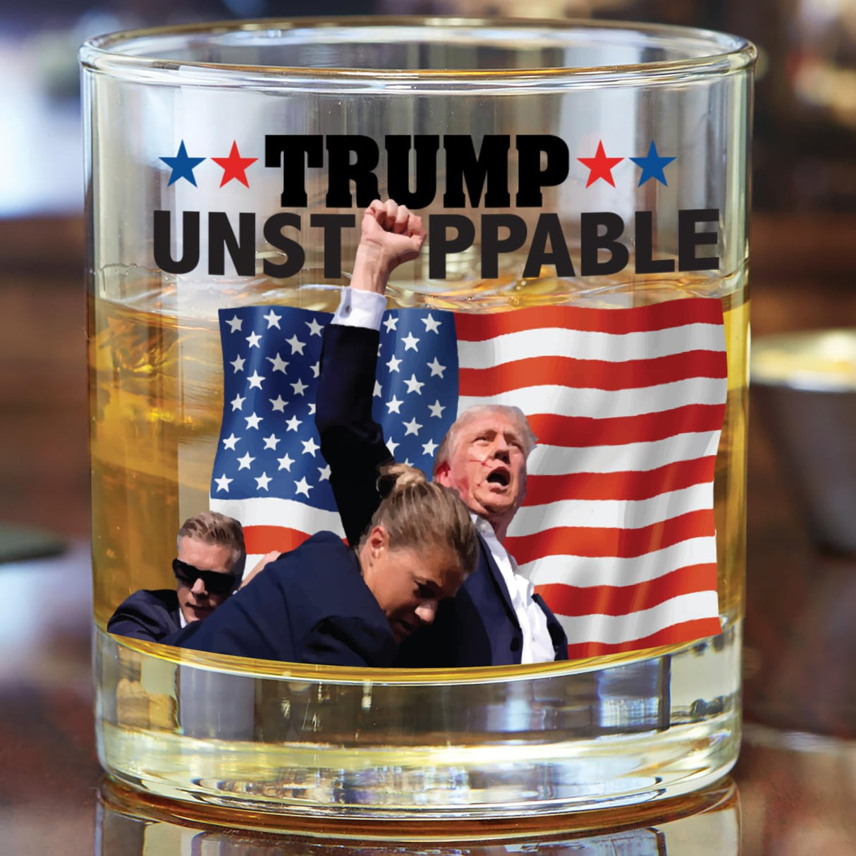 Unstoppable Trump Shot Whiskey Bourbon Glass - Made in America & Dishwasher Safe! Trump Survived Shot Assassination Attempt Survivor You Missed Trump Fight PA Trump Rally Fist Pump Maga Patriotic Gift