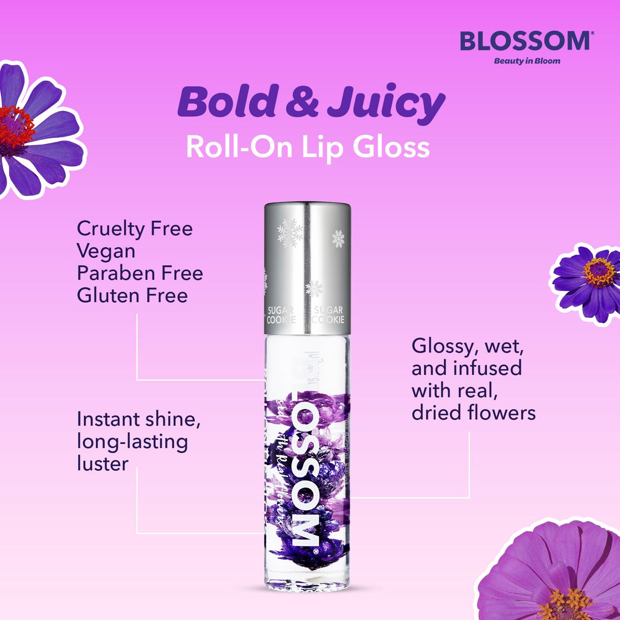 Blossom Scented Roll on Lip Gloss, Infused with Real Flowers, Made in USA, 0.20 fl. oz./5.9ml, Watermelon
