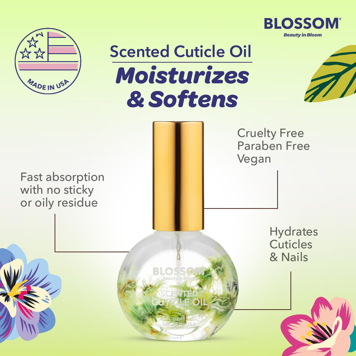Blossom Scented Cuticle Oil, Infused with Real Flowers, Hydrating, Moisturizing, Strengthening, Made in USA, 0.5 fl. oz, Amazon Exclusive, Watermelon