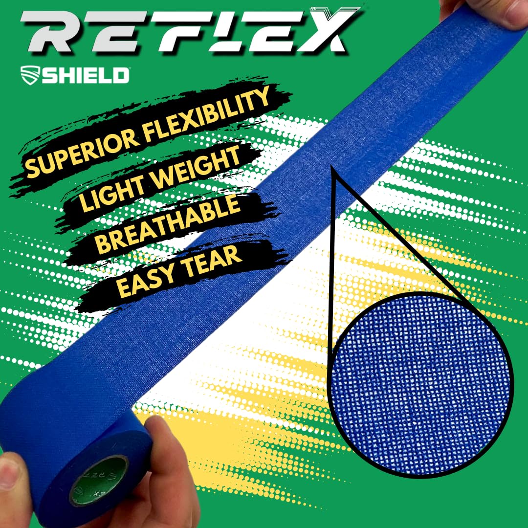 Shield Reflex | Stretch Athletic Tape, Tear by Hand, Made in USA, Thin, Flexible, Elastic Sports Tape, Spatting Football Tape 6 Pack (Midnight Blue, 2 Inch)