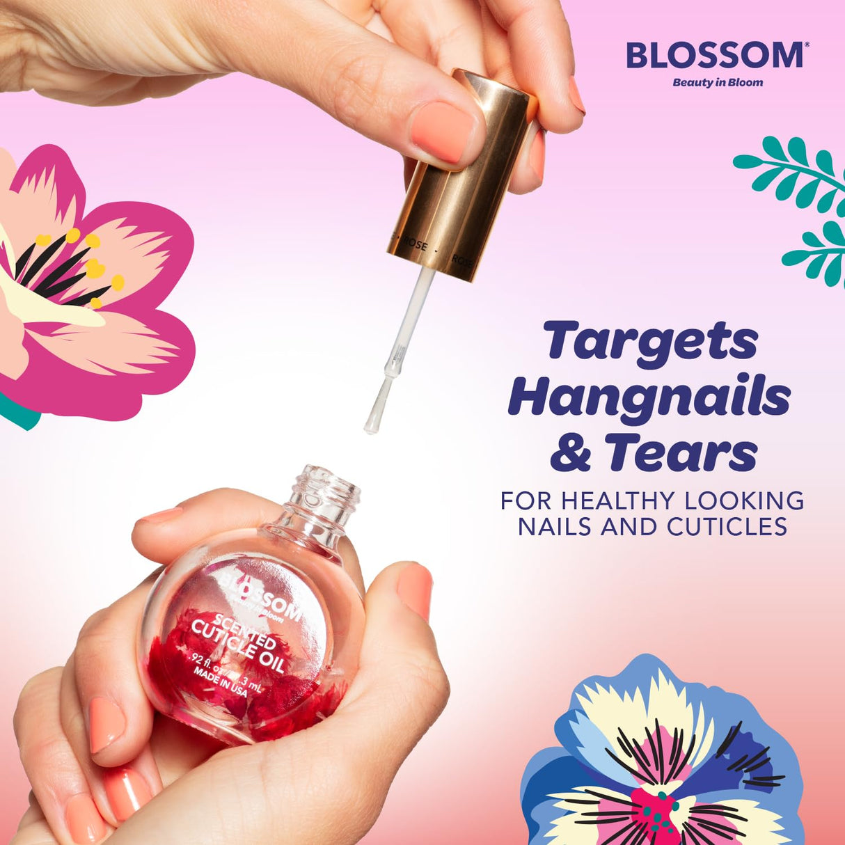 Blossom Scented Cuticle Oil, Infused with Real Flowers, Hydrating, Moisturizing, Strengthening, Made in USA, 0.5 fl. oz, Amazon Exclusive, Watermelon