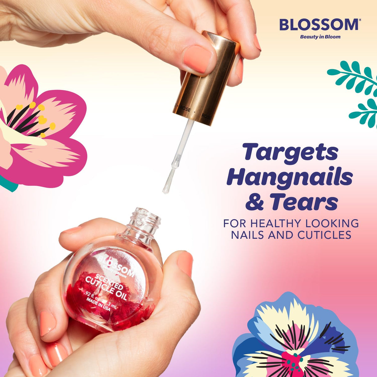 Blossom Scented Cuticle Oil, Infused with Real Flowers, Hydrating, Moisturizing, Strengthening, Made in USA, 0.5 fl. oz, Amazon Exclusive, Watermelon