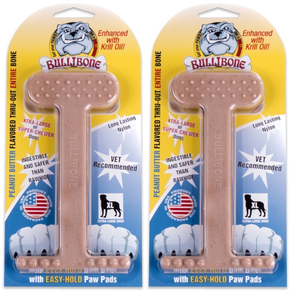 Bullibone Nylon Dog Chew Toy Nylon Bone - Improves Dental Hygiene, Easy to Grip Bottom, and Permeated with Flavor (Bacon, Large - 2 Pack)