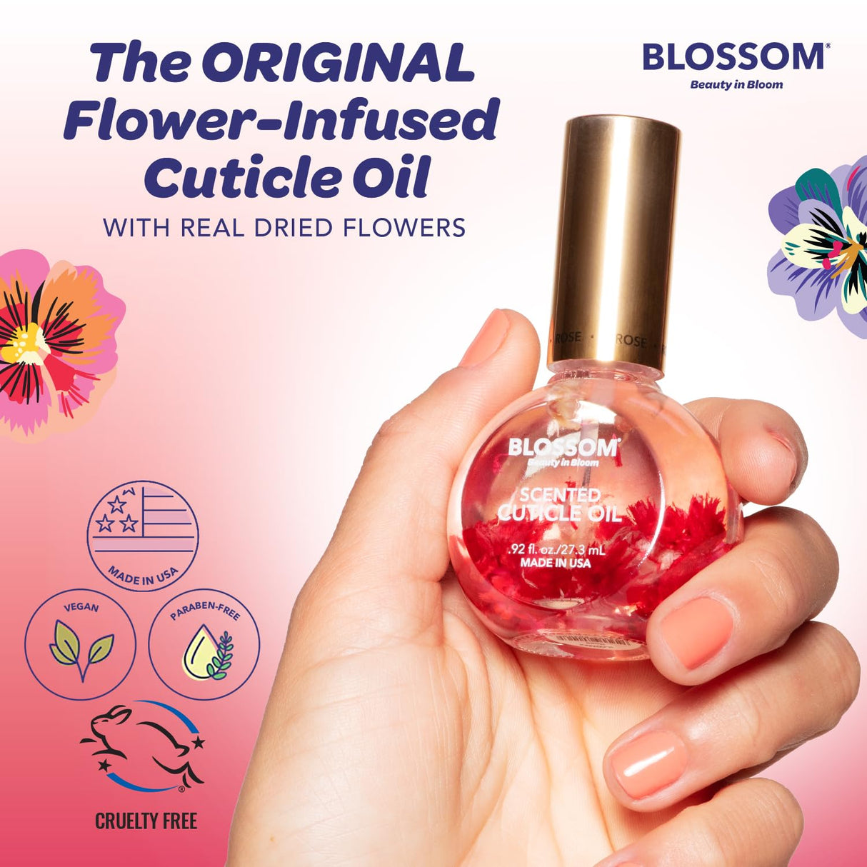 Blossom Scented Cuticle Oil, Infused with Real Flowers, Hydrating, Moisturizing, Strengthening, Made in USA, 0.5 fl. oz, Amazon Exclusive, Watermelon