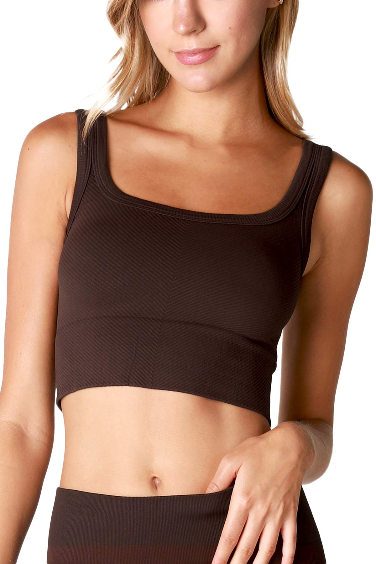 NIKIBIKI Women Seamless Chevron Ribbed Crop Top, Made in U.S.A, One Size