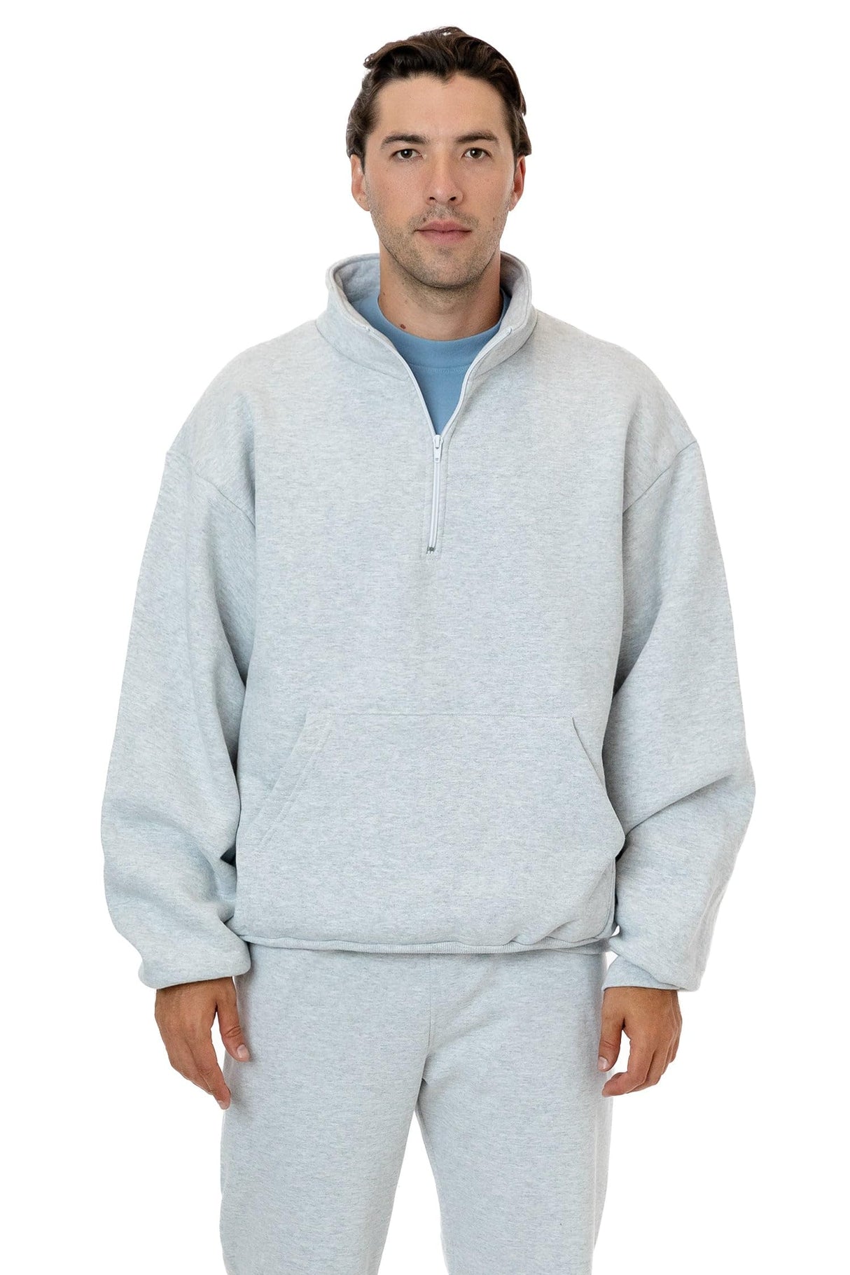 Los Angeles Apparel Heavy Fleece X Pocketed Half Zip Sweater (Piece Dye)