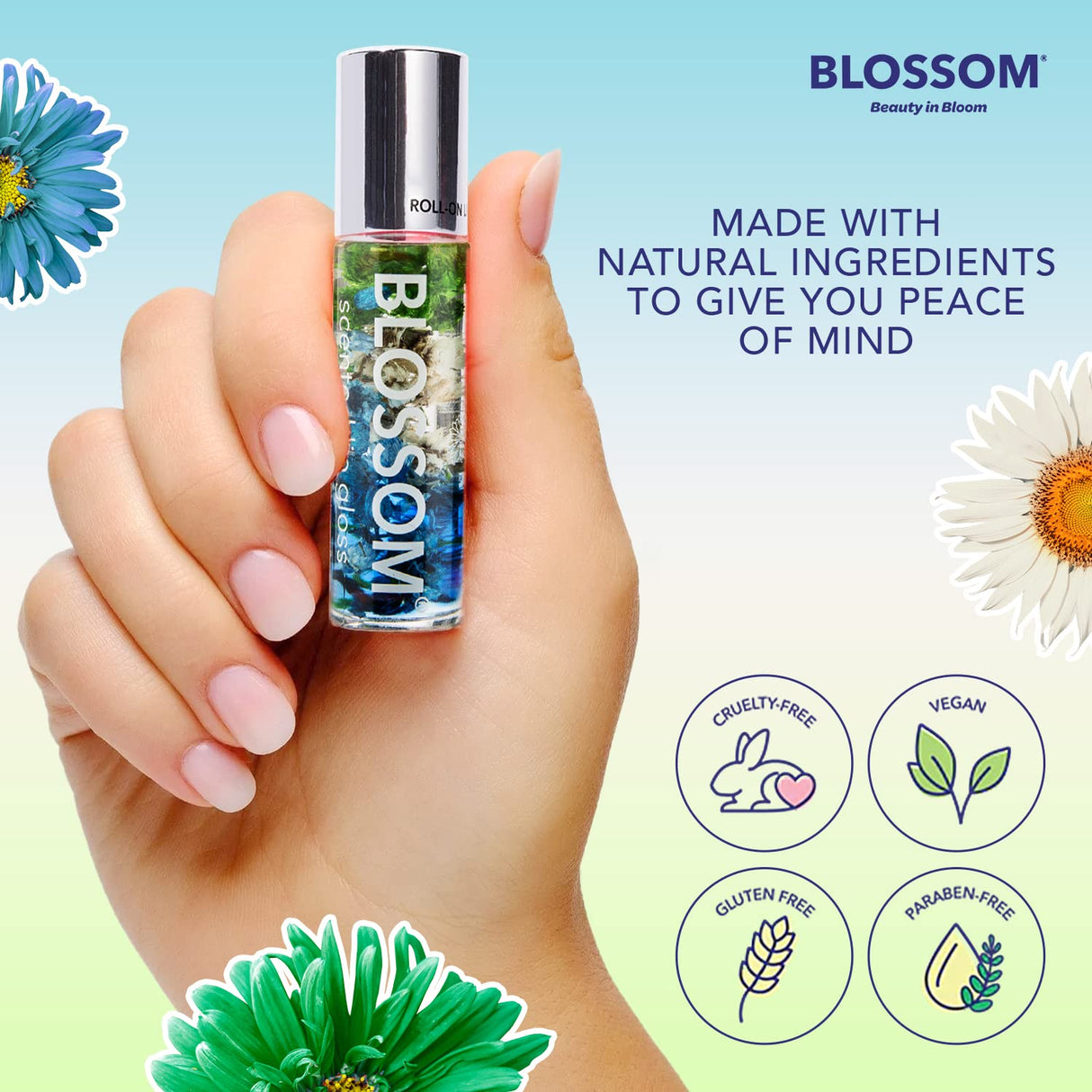 Blossom Scented Roll on Lip Gloss, Infused with Real Flowers, Made in USA, 0.20 fl. oz./5.9ml, Watermelon