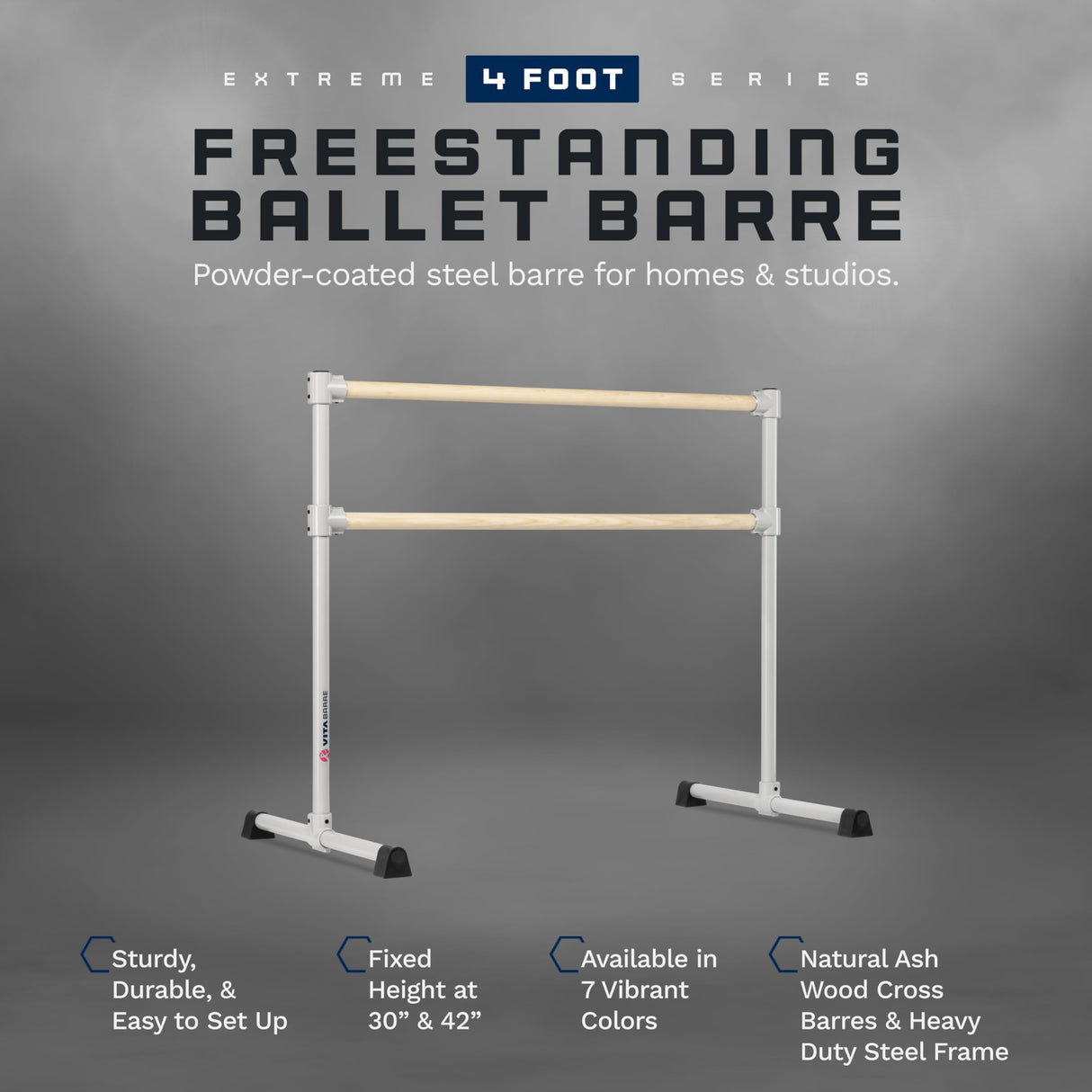 VITA Barre Portable Freestanding Double Ballet Barre, Extreme, Wood | Fixed Height, Made in USA, Home or Gym Exercise Equipment for Kids & Adults | Dance, Fitness, Pilates