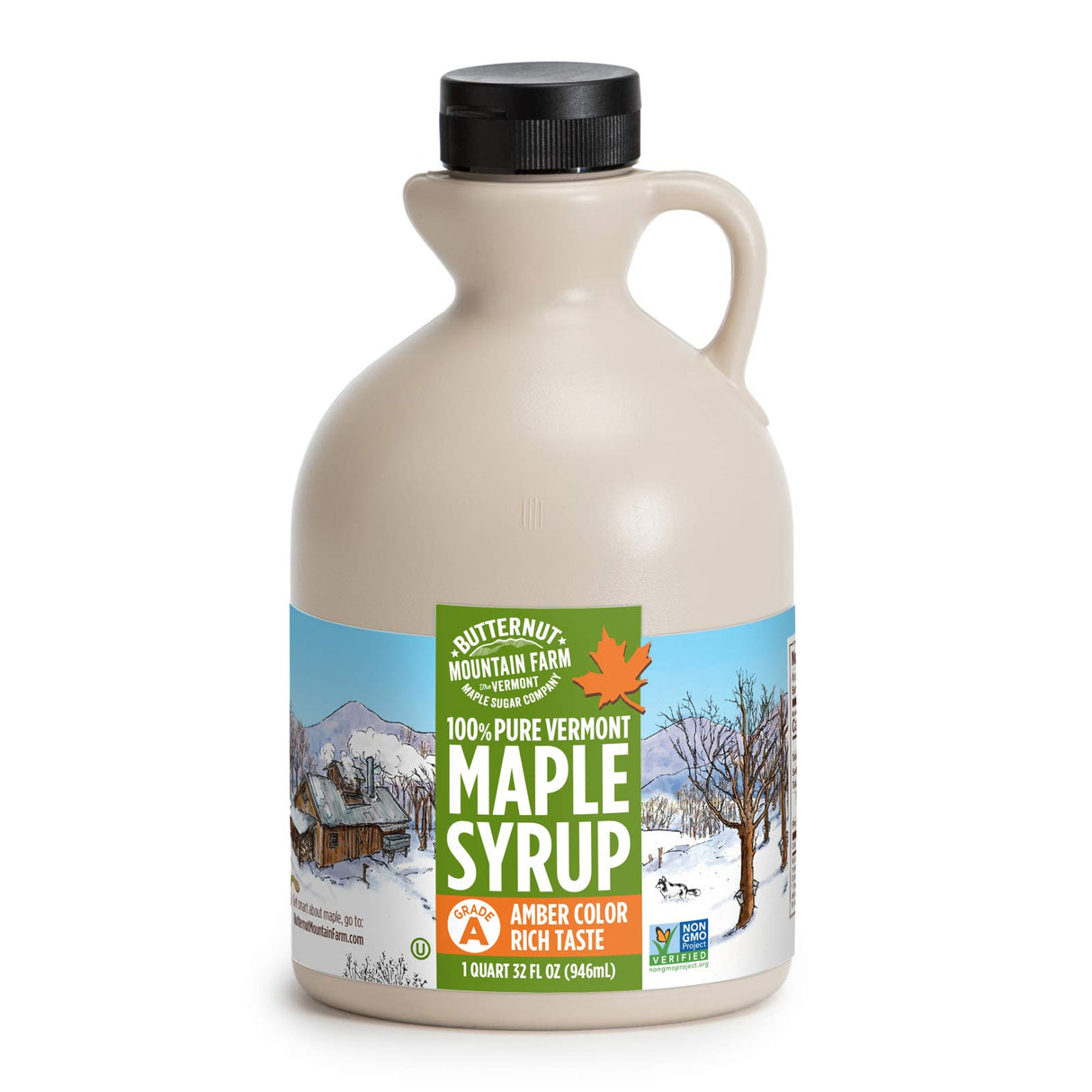 Butternut Mountain Farm Pure Vermont Maple Syrup, Organic, Grade A, Amber Rich, 12 oz, Easy Squeeze Bottle