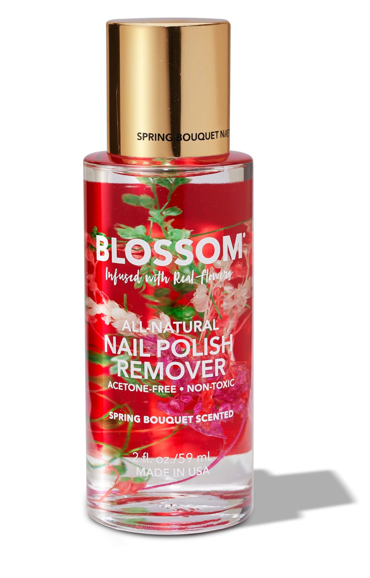 Blossom All Natural Acetone Free Nail Polish Remover, Scented, Organic Plant-Based, Vegan, Cruelty Free, Infused with Real Flowers, 2 fl. oz., Spring Bouquet