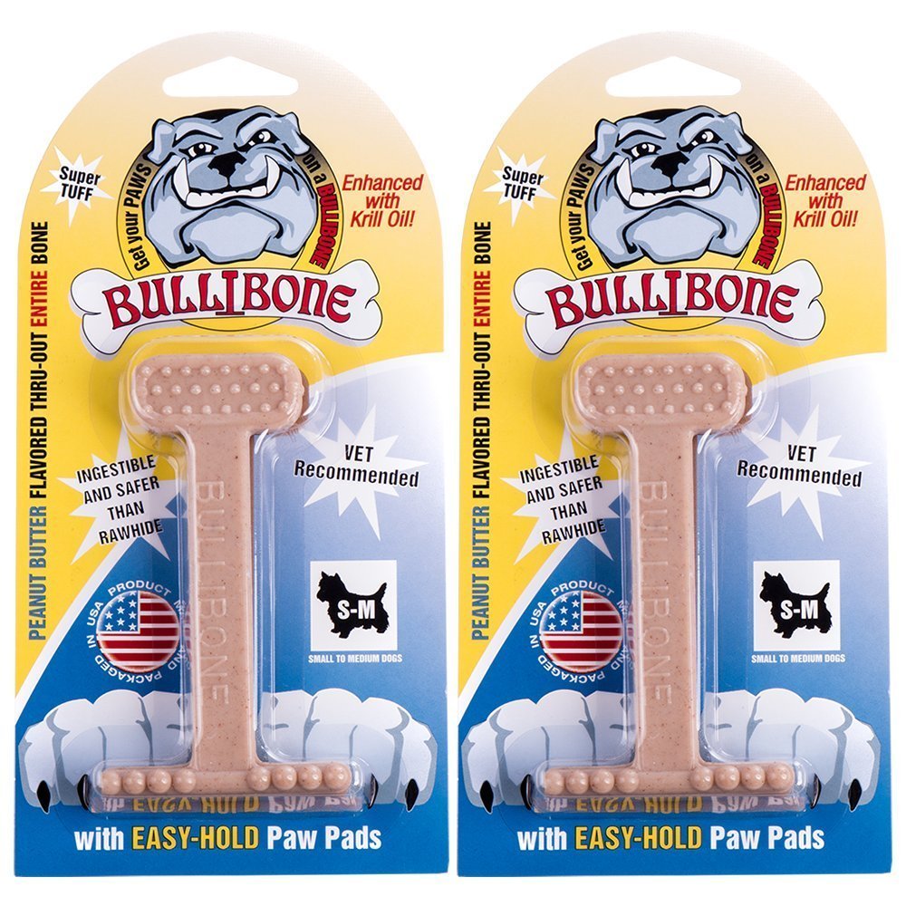Bullibone Nylon Dog Chew Toy Nylon Bone - Improves Dental Hygiene, Easy to Grip Bottom, and Permeated with Flavor (Bacon, Large - 2 Pack)