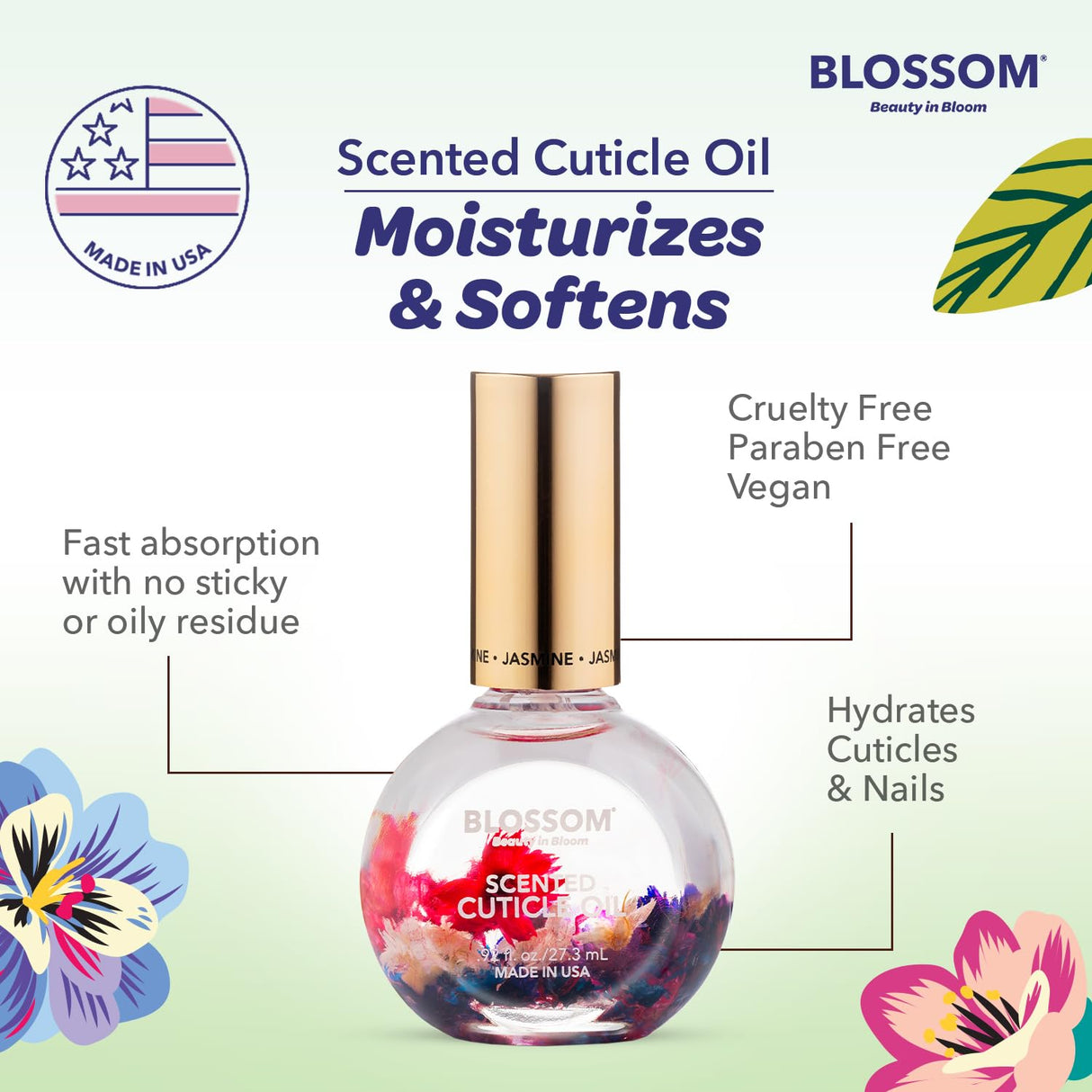 Blossom Scented Cuticle Oil, Infused with Real Flowers, Hydrating, Moisturizing, Strengthening, Made in USA, 0.5 fl. oz, Amazon Exclusive, Watermelon