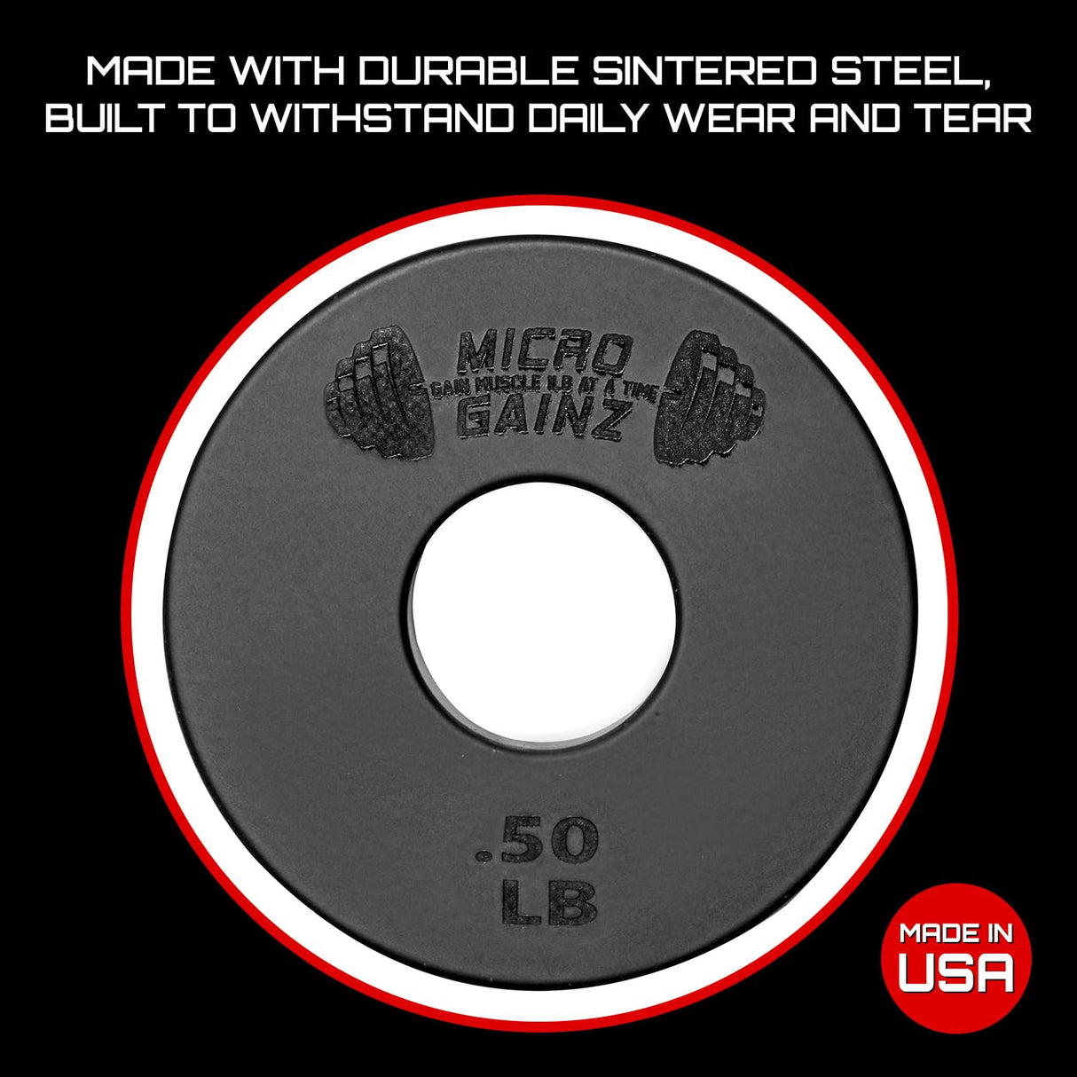 Micro Gainz 1-Inch Center Hole Standard Fractional Weights Plates Set, 8 Piece Dumbbell & Barbell Set of .50LB Plates for Strength Training and Weight Lifting, Made In USA