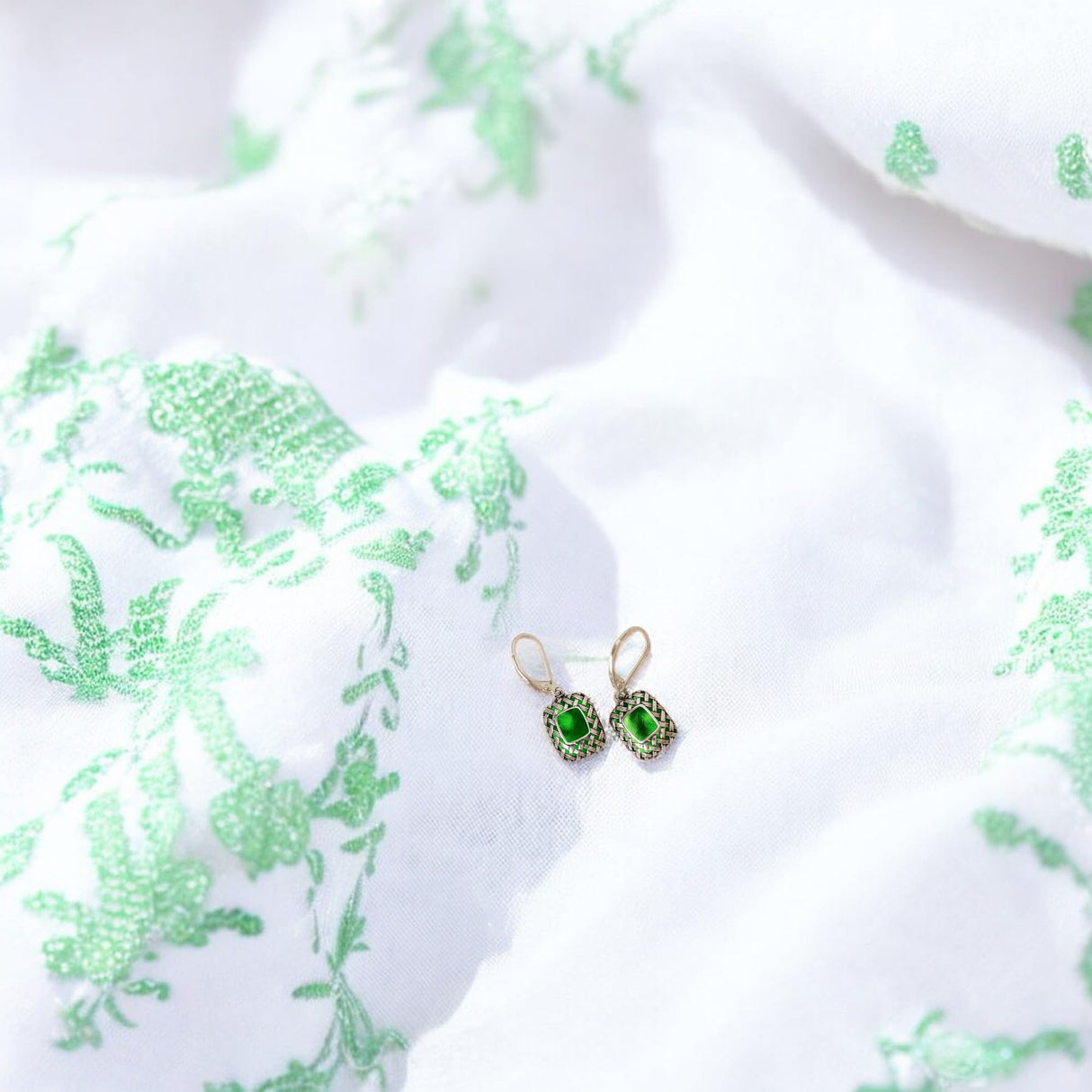 Bottled Up Designs Handmade Vintage Quilted Square Leverback Earrings, Sterling Silver, Eco Friendly, Made in USA, Birthday Gifts, Mothers Day, Women (Cobalt)