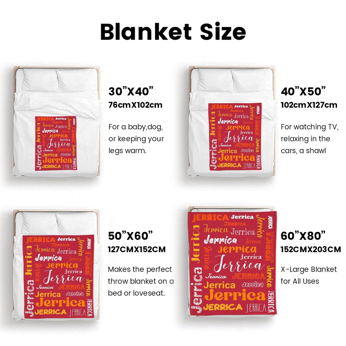 Custom Blanket with Name, Soft Cozy Personalized Name Blankets for Kids, Girls, Boys, Adults, Customized Christmas Blanket for Women, Men, Newborn, New Mom, Red Colors, Made in USA