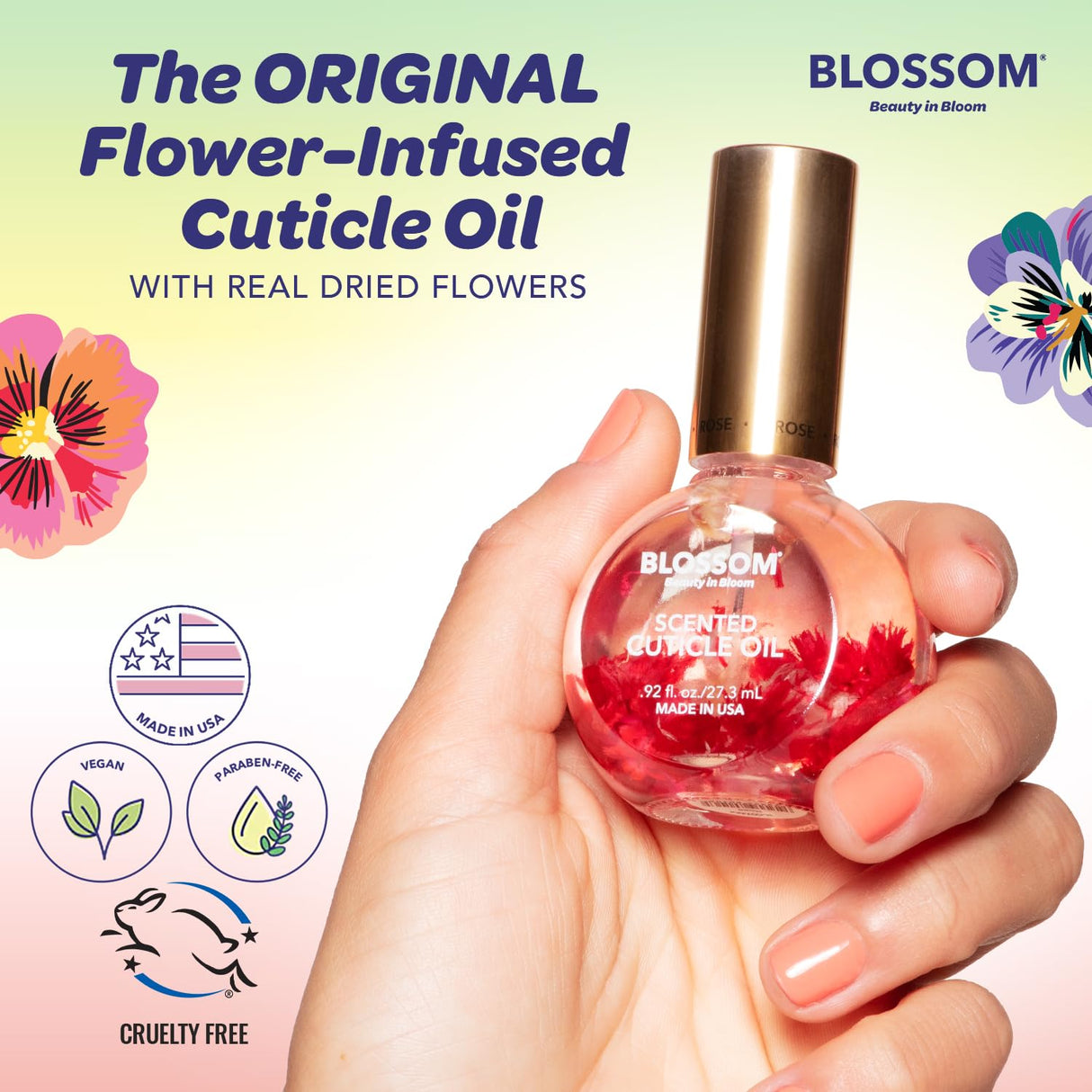 Blossom Scented Cuticle Oil, Infused with Real Flowers, Hydrating, Moisturizing, Strengthening, Made in USA, 0.5 fl. oz, Amazon Exclusive, Watermelon