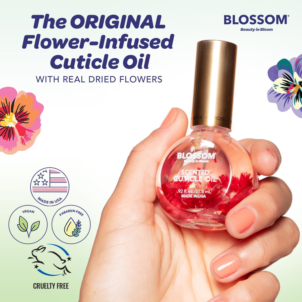 Blossom Scented Cuticle Oil, Infused with Real Flowers, Hydrating, Moisturizing, Strengthening, Made in USA, 0.5 fl. oz, Amazon Exclusive, Watermelon