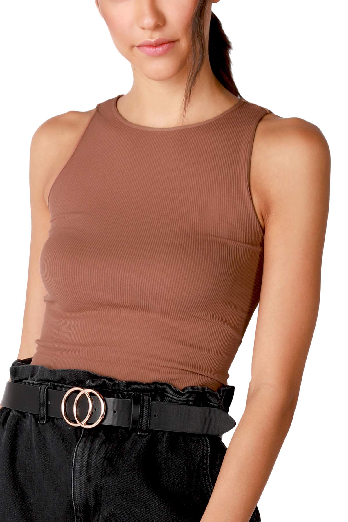 NIKIBIKI Women Seamless High Neck Ribbed Crop Top, Made in U.S.A, One Size