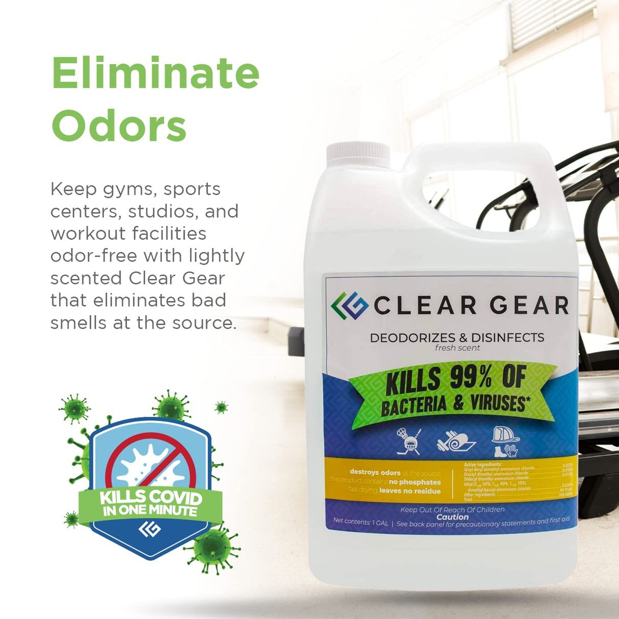 Disinfectant, Cleaner, and Deodorizer Bundle for Sports Equipment, Gyms, and Fitness Centers - EPA-Registered, Hospital Grade, Made in USA - 1 Gallon Bottle + (4) 1 Gallon Bottle Bundle