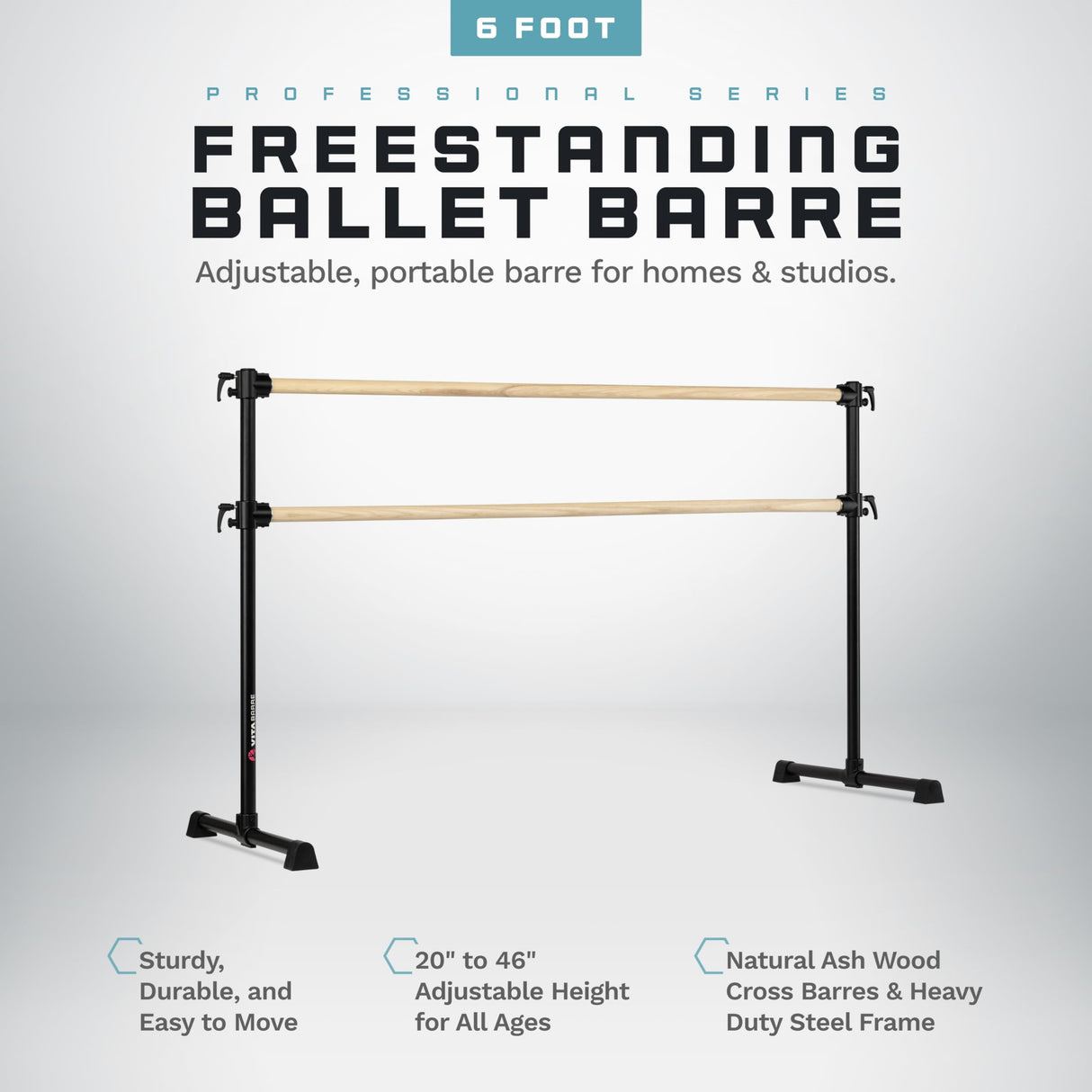 VITA Barre Portable Freestanding Double Ballet Barre, Professional | Adjustable Height, Made in USA, Home or Gym Exercise Equipment for Kids & Adults | Dance, Fitness, Pilates