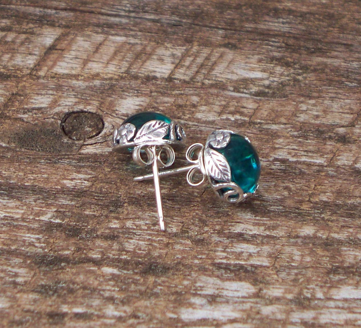 Recycled Vintage Sterling Silver Botanical Collection Stud Earrings (Mason Jar (Aqua))