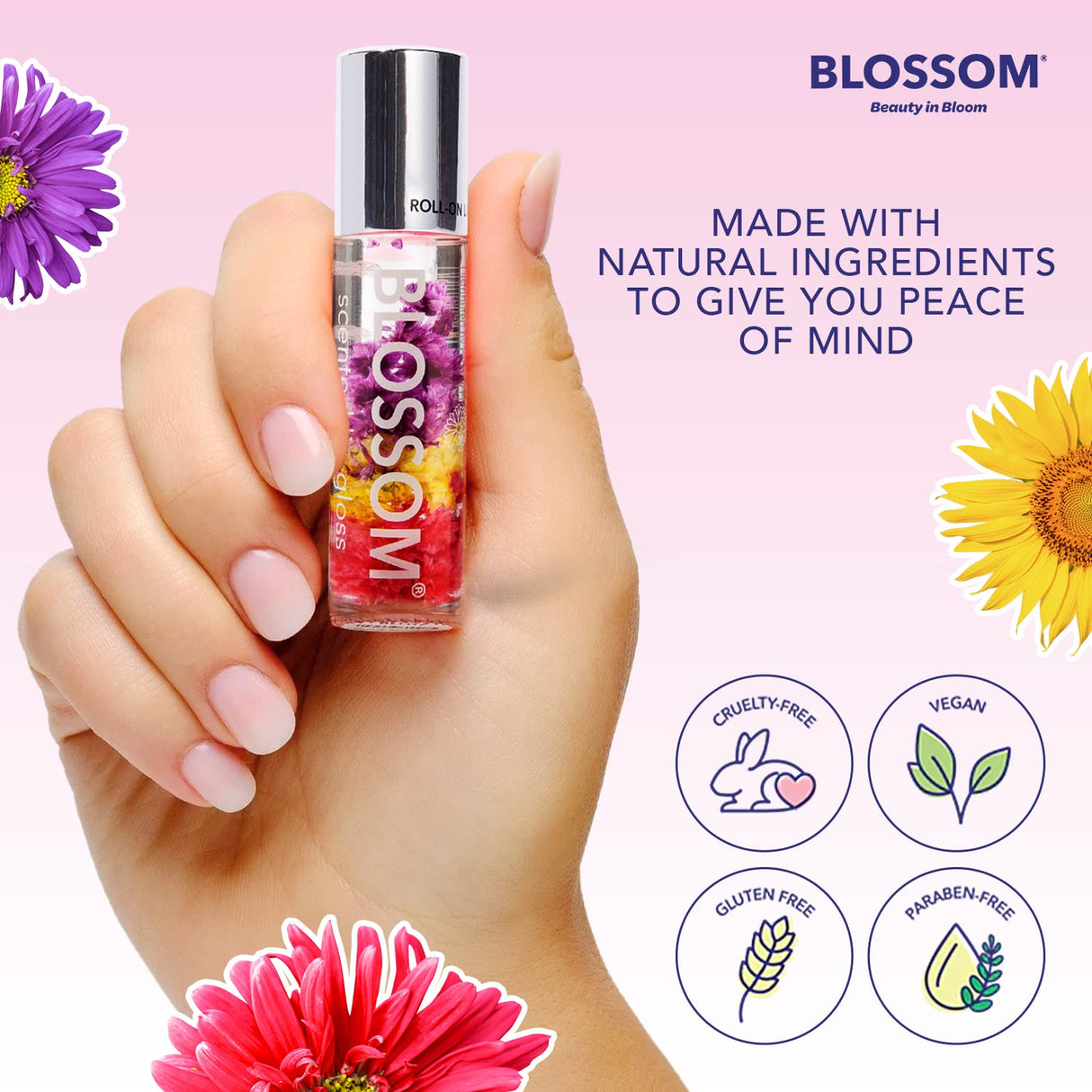 Blossom Scented Roll on Lip Gloss, Infused with Real Flowers, Made in USA, 0.20 fl. oz./5.9ml, Watermelon