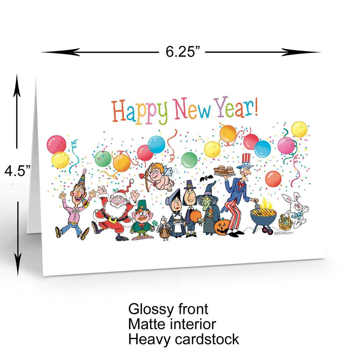 Happy New Year Cards - Boxed New Year Cards and Envelopes - 12 Funny New Year's Cards - USA Made (Standard)