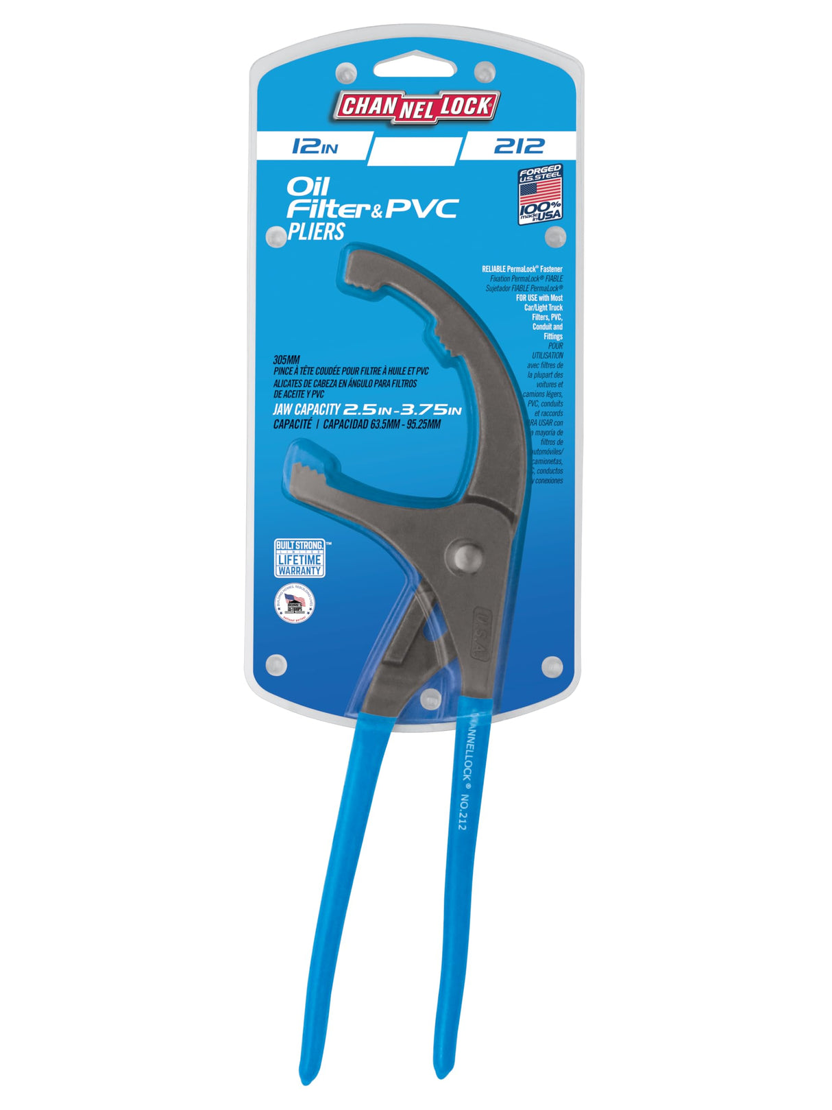 CHANNELLOCK 209 9-inch Oil Filter/PVC Pliers | Made in USA | 1.75 to 3-inch Jaw Capacity | Forged High Carbon Steel | Ideal for Engine Oil Filters, Conduit, and Fittings