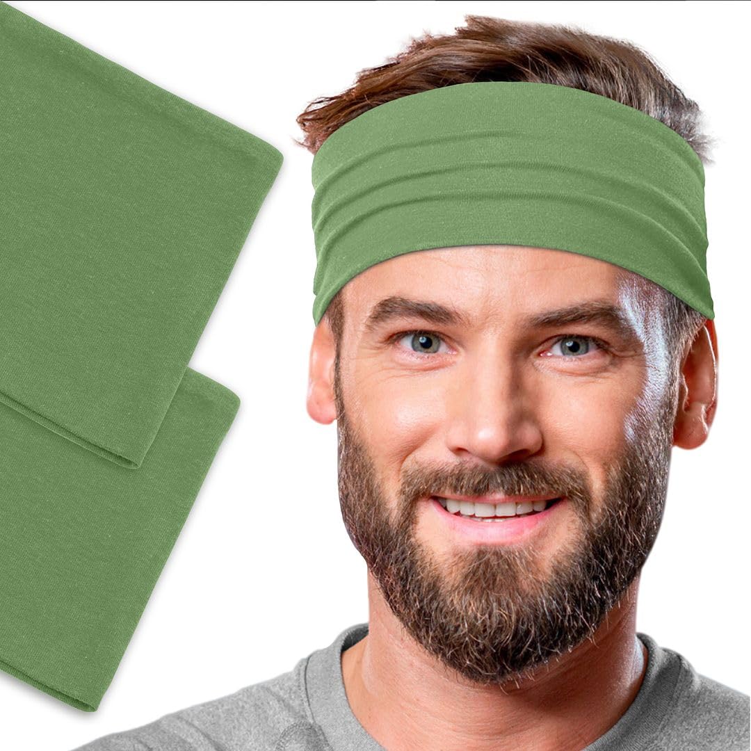 Men's Cotton Headbands Sweatbands 5" Wide Sports Fitness Yoga Fashion Made in USA