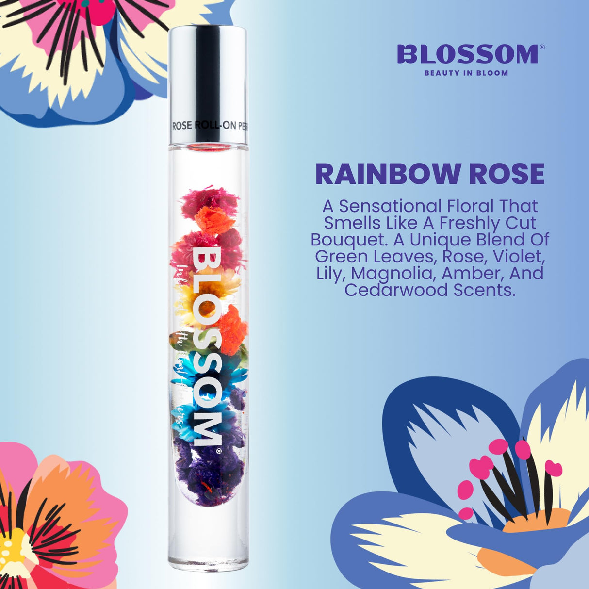 Blossom Roll on Perfume Oil for Women, Alcohol Free Rollerball Perfume with Essential Oil, Infused with Real Flowers, Made in USA, 0.20 oz (Lemon, Bergamot, Violet, White Musk), Cactus Flower