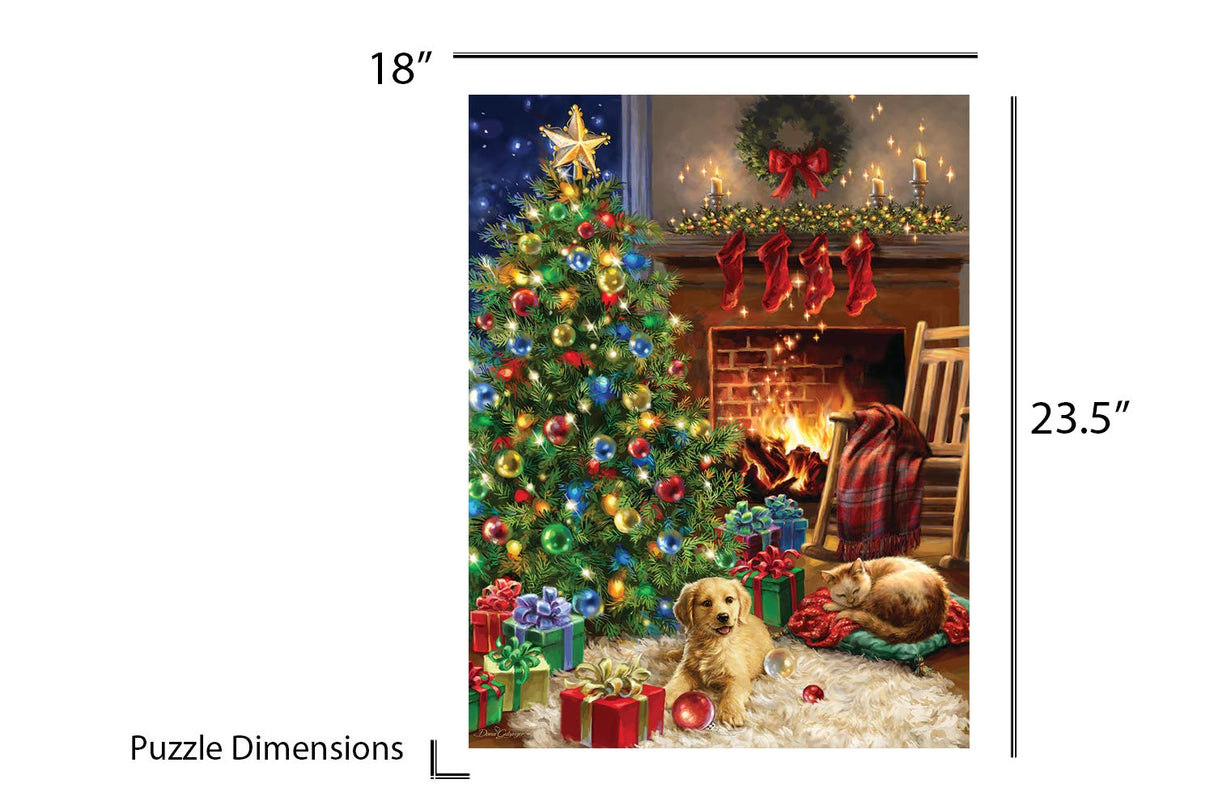 Springbok Christmas Morning 500 Piece Jigsaw Puzzle - This Classic Scene of a Cozy Christmas Morning Under The Tree is Colorful and Relaxing