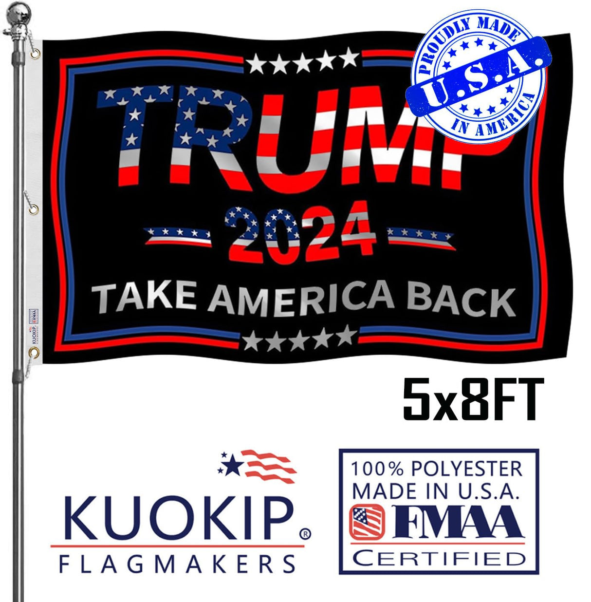 Double Sided Red Trump 2024 Flag 3x5 Made in USA Outdoor Heavy Duty 3 Ply Polyester Trump Take America Back Flag with White Starting Tape and 2 Brass Grommets