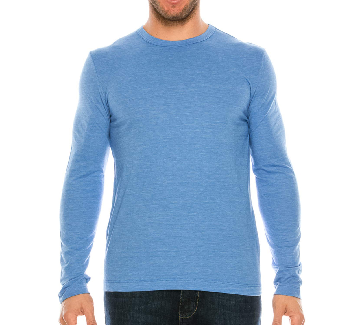 YURO-K Men's Binded Neck Premium Tri-Blend Classic Long Sleeve Crew Neck T-Shirt S-XX Large