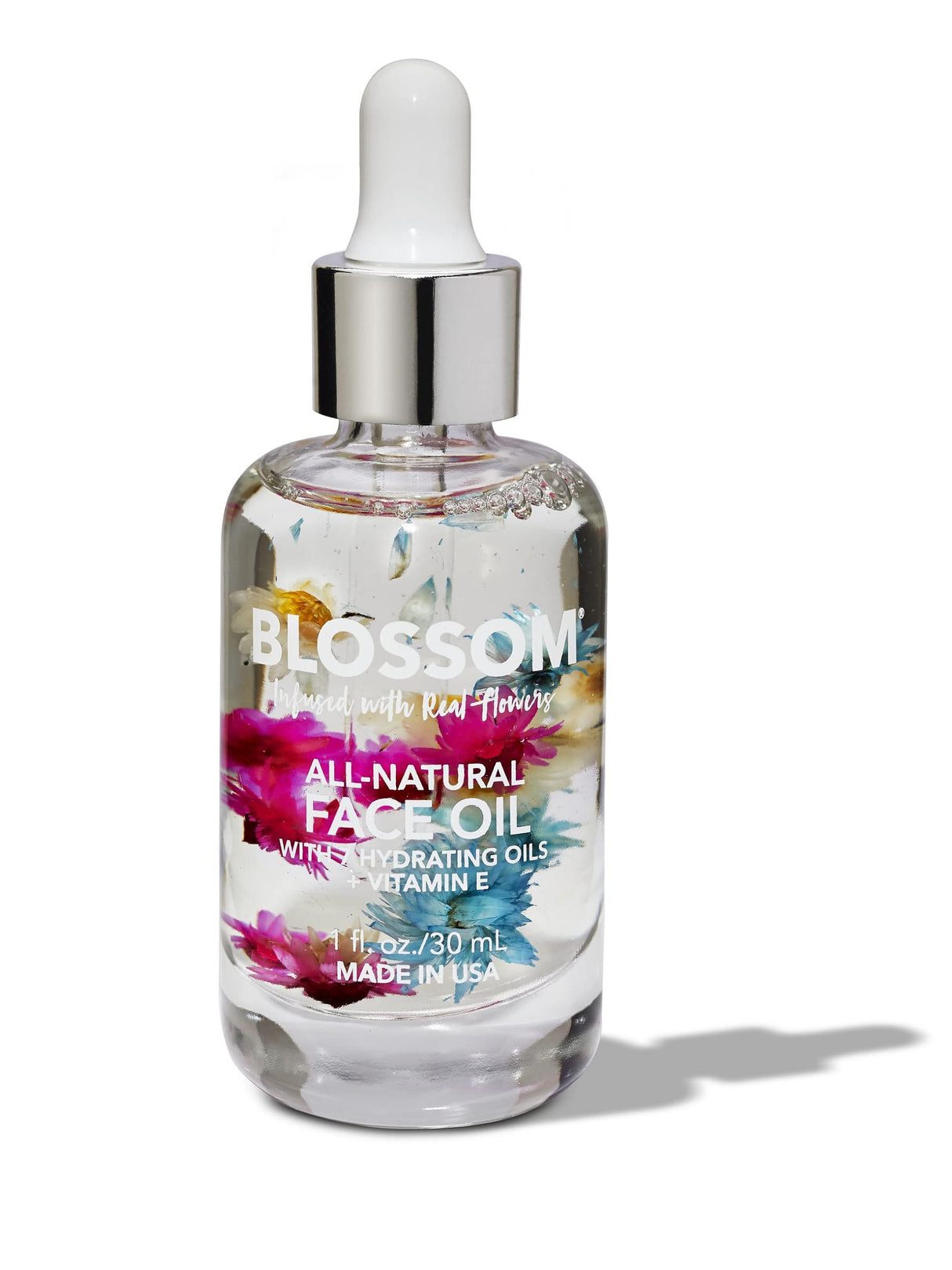 Blossom Unscented All Natural, Vegan, Cruelty Free Face Oil with Vitamin E, Infused with Real Flowers, Made in USA, 1 fl. oz., Spring Bouquet