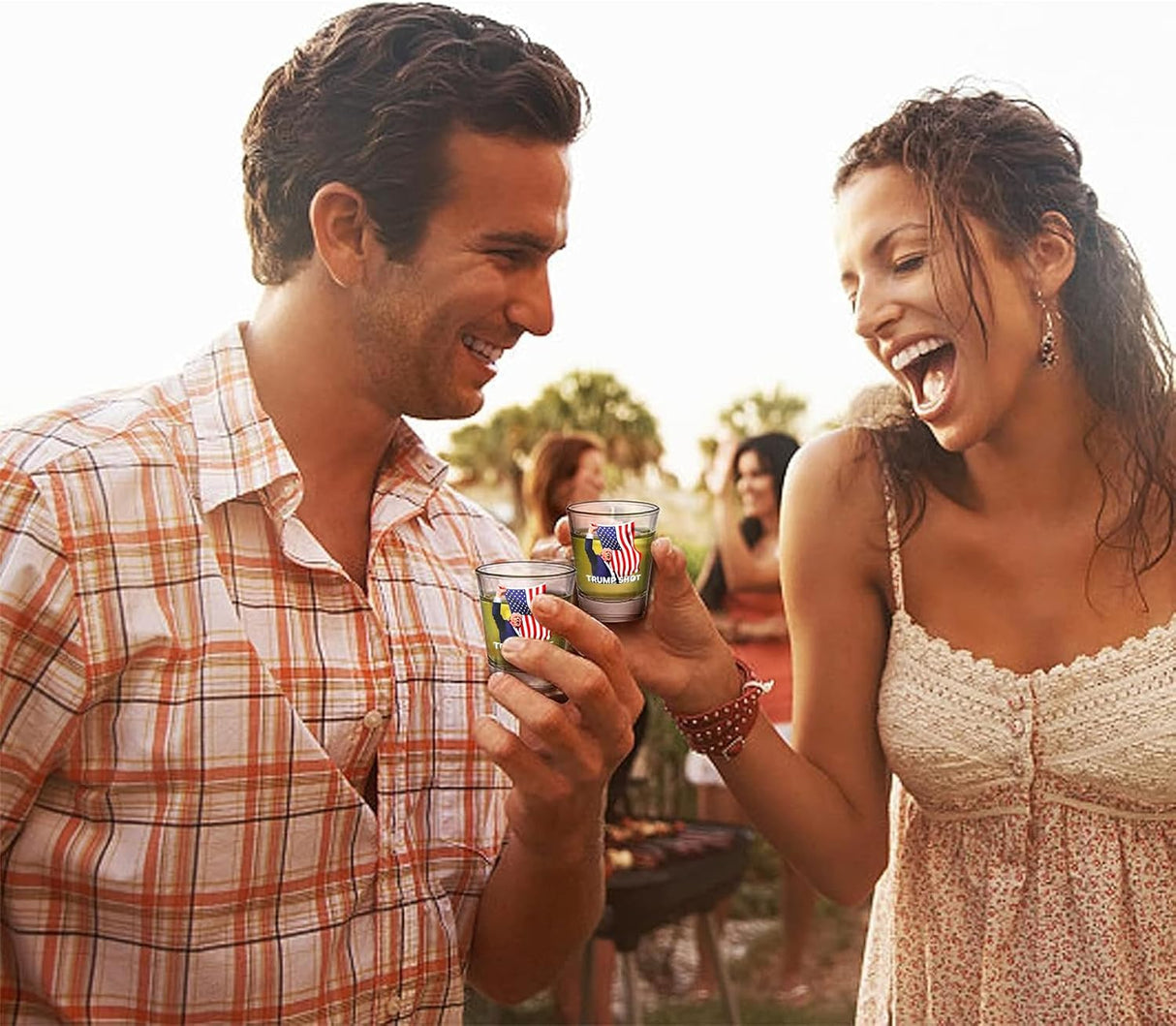 Trump Shot Glass - 4Pc Set with Assassination Picture & Fist Pump, Perfect for Political Enthusiasts, Collectible for Trump 2024 - Holds 1.70 oz, Exclusive Limited Edition Design