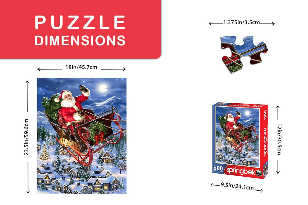 Springbok Delivering Christmas 500 Piece Jigsaw Puzzle - This Classic Scene of Santa in his Sleigh Will get You in The Holiday Spirit
