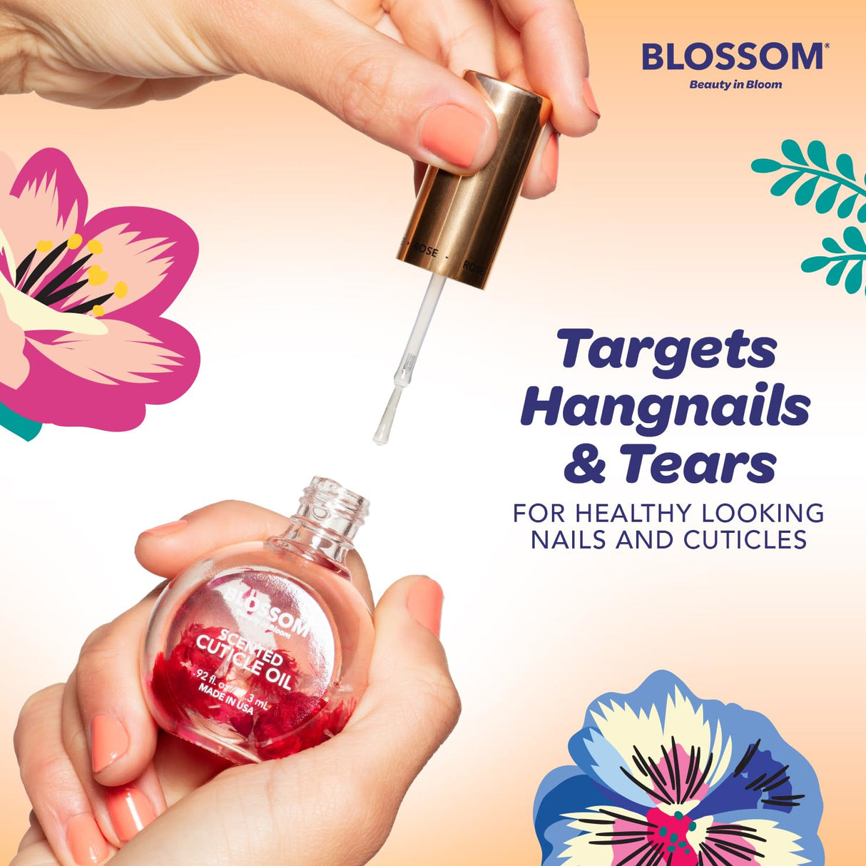 Blossom Scented Cuticle Oil, Infused with Real Flowers, Hydrating, Moisturizing, Strengthening, Made in USA, 0.5 fl. oz, Amazon Exclusive, Watermelon