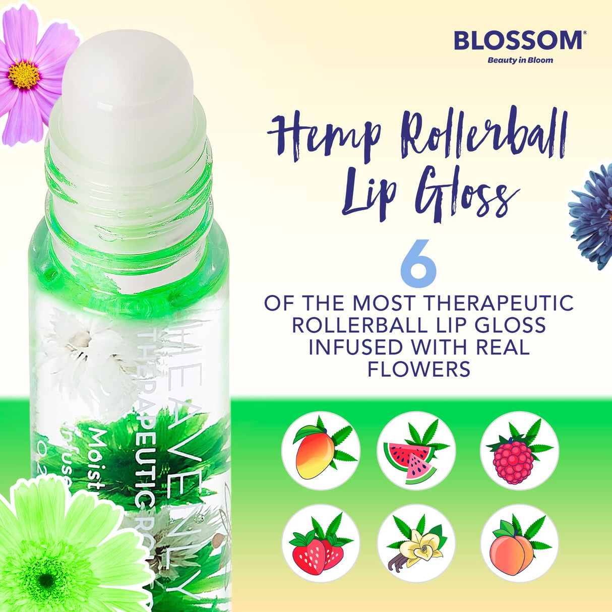 Blossom Scented Roll on Lip Gloss, Infused with Real Flowers, Made in USA, 0.20 fl. oz./5.9ml, Watermelon
