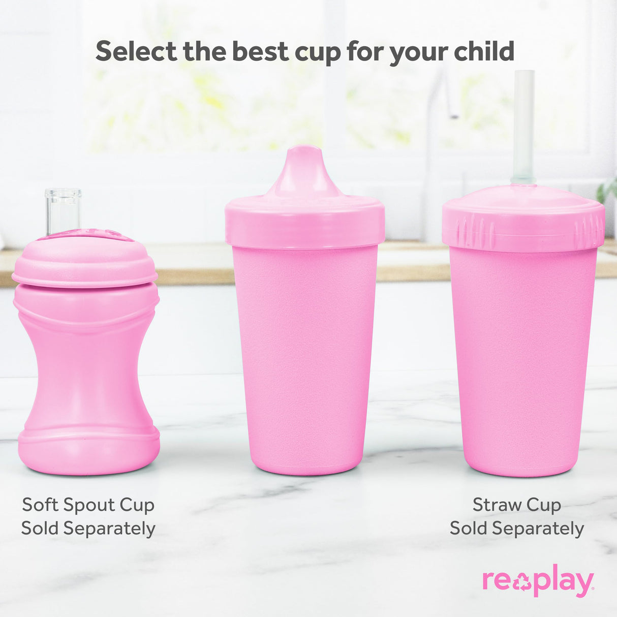 Re-Play Made in USA 10 Oz. Sippy Cups for Toddlers, Pack of 4 - Reusable Spill Proof Cups for Kids, Dishwasher/Microwave Safe - Hard Spout Sippy Cups for Toddlers 3.13" x 6.25", Desert Roses