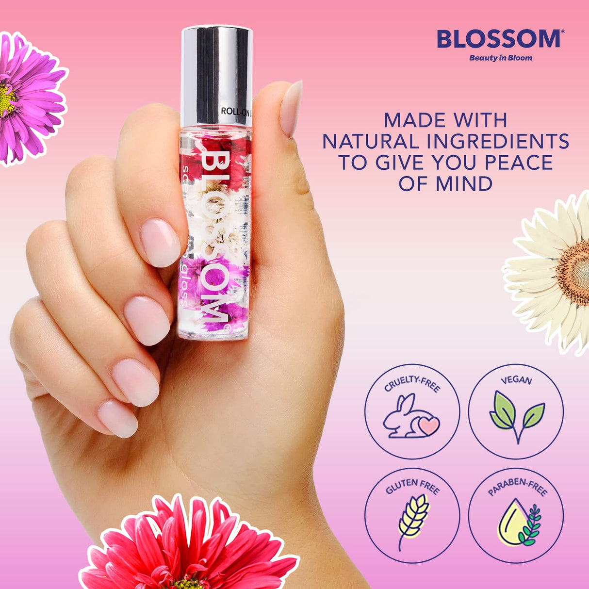 Blossom Scented Roll on Lip Gloss, Infused with Real Flowers, Made in USA, 0.20 fl. oz./5.9ml, Watermelon