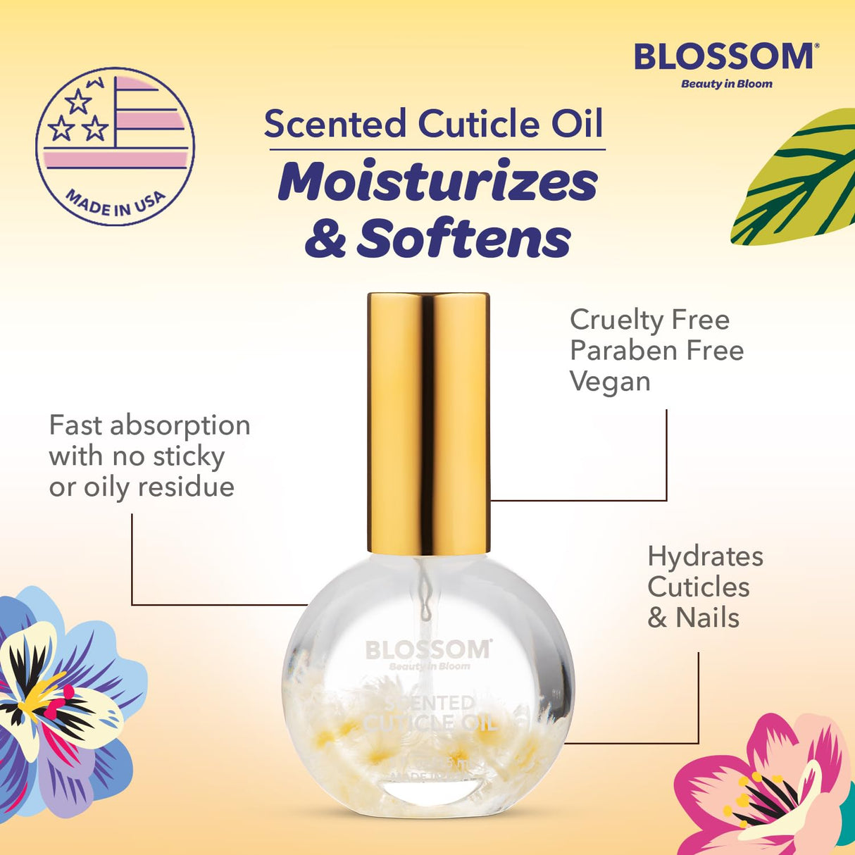 Blossom Scented Cuticle Oil, Infused with Real Flowers, Hydrating, Moisturizing, Strengthening, Made in USA, 0.5 fl. oz, Amazon Exclusive, Watermelon