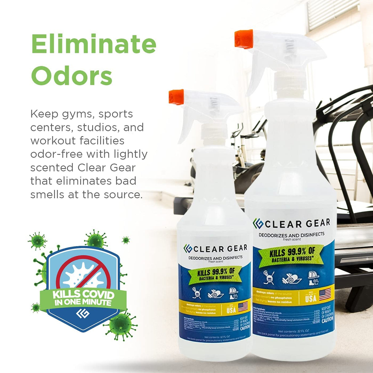 Disinfectant, Cleaner, and Deodorizer For Sports Equipment, Gyms, and Fitness Centers - Mixed Pack - 16 Oz Bottle and 32 Oz Bottle Disinfecting Spray Pack
