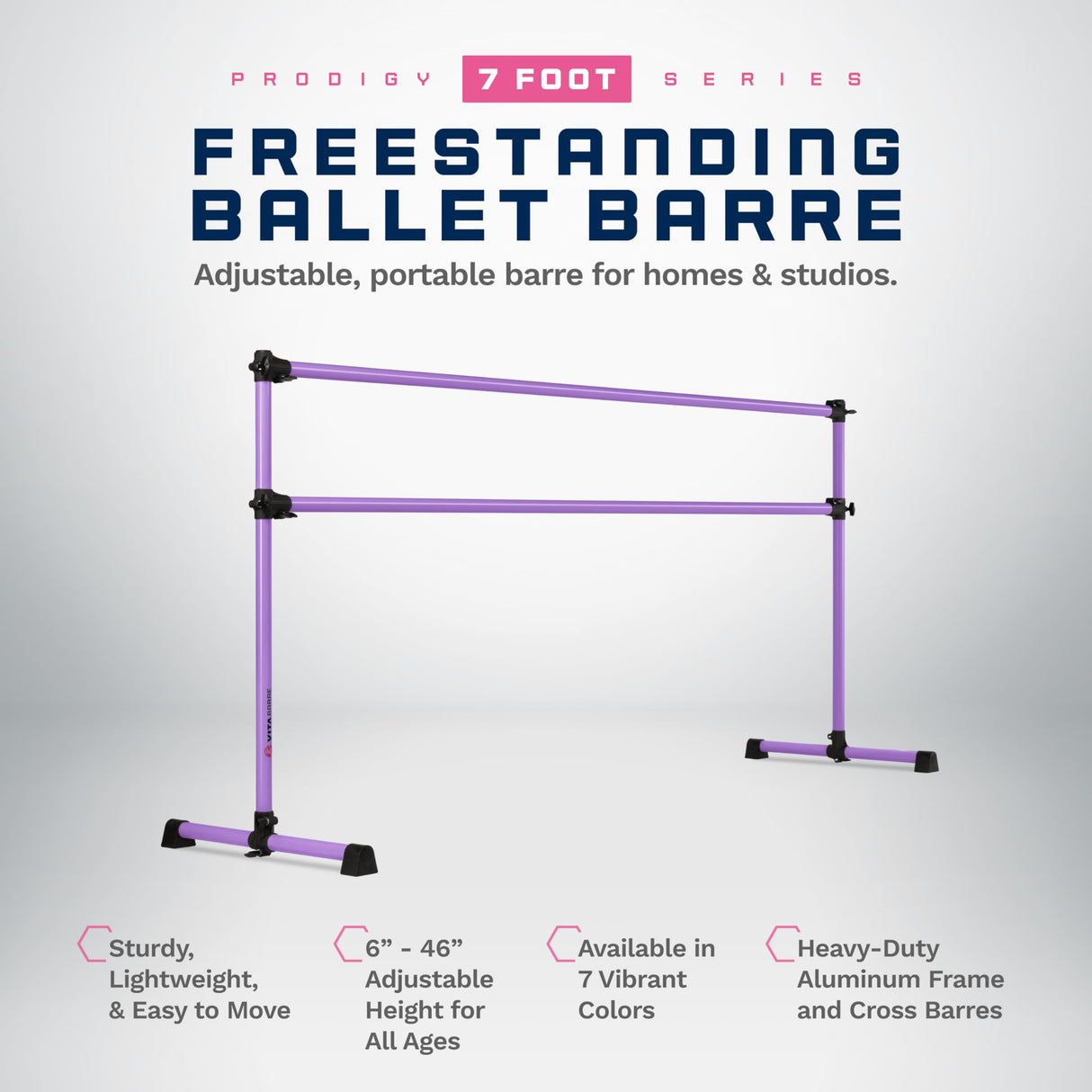 VITA Barre Portable Freestanding Double Ballet Barre, Prodigy, Aluminum | Adjustable Height, USA Made, Home or Gym Exercise Equipment for Kids & Adults | Dance, Fitness, Pilates