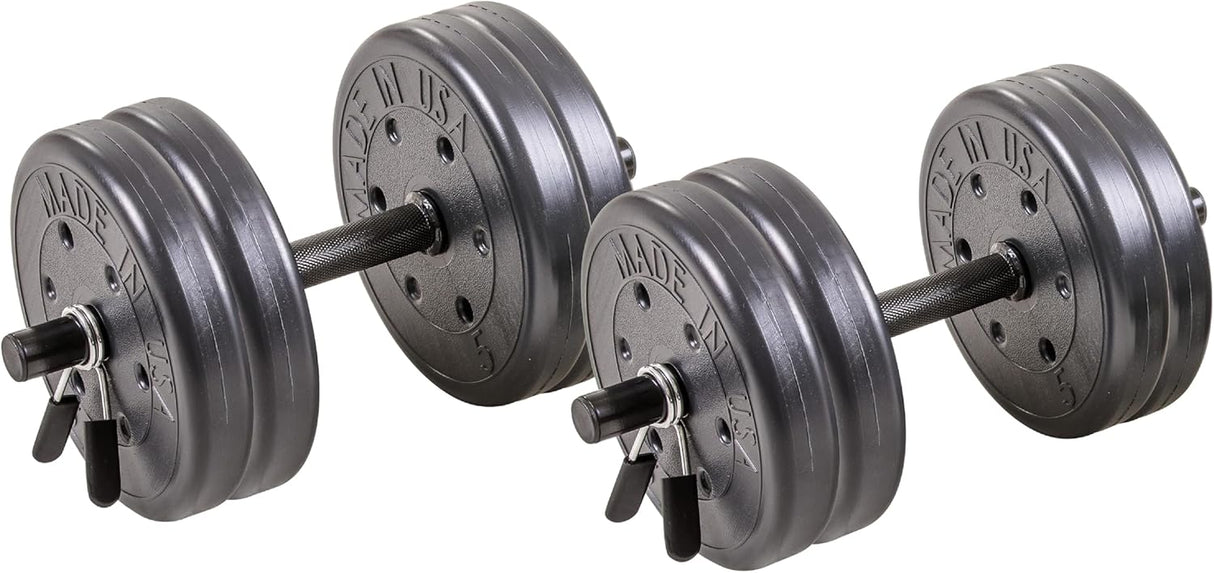 US Weight Adjustable 42LB Dumbbell Set with Spring Clips, 14" Knurled Bars – Made in USA, Essential Home Gym Equipment for Strength Training