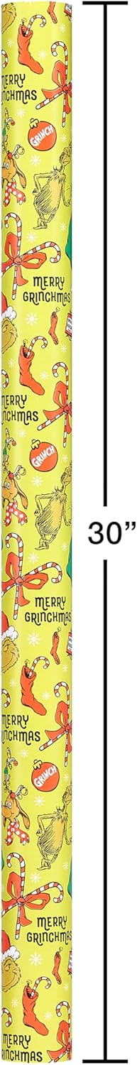 American Greetings 105 sq. ft. Grinch Christmas Wrapping Paper Bundle with Cut Lines,(3 Rolls 30 in. x 14 ft.) , 3 Count (Pack of 1)